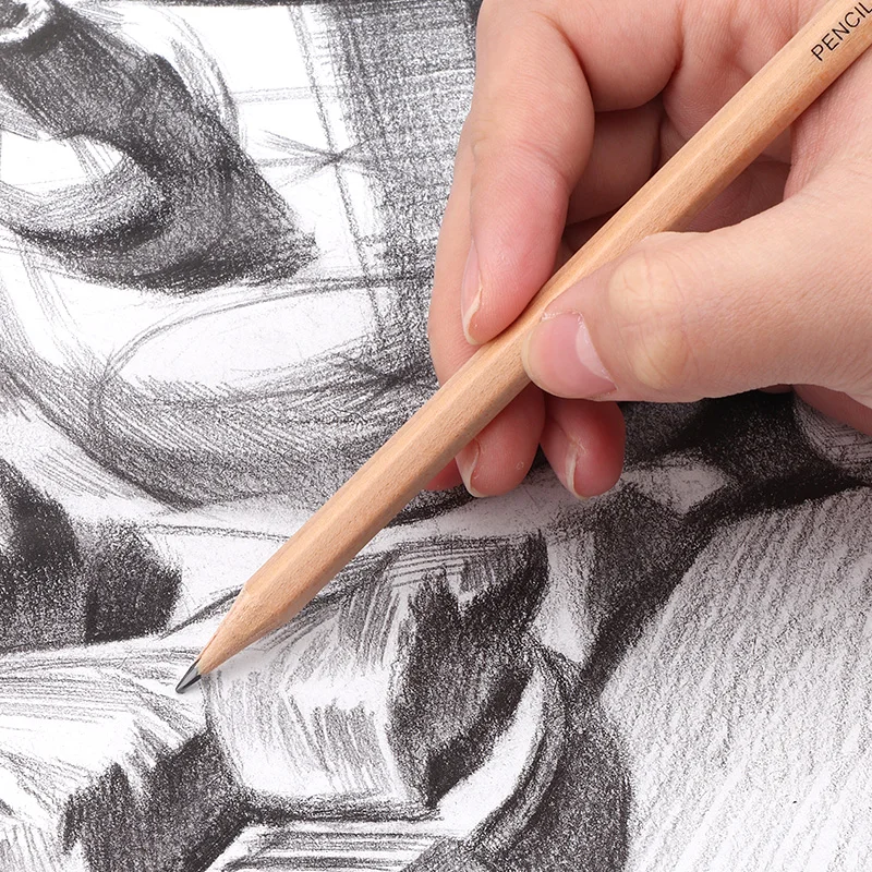 Cheap Filmed Wooden Hb Writing Pencil With Eraser Basswood Art Use Hexagonal 9h Sketch Pencil For Drawing Exam