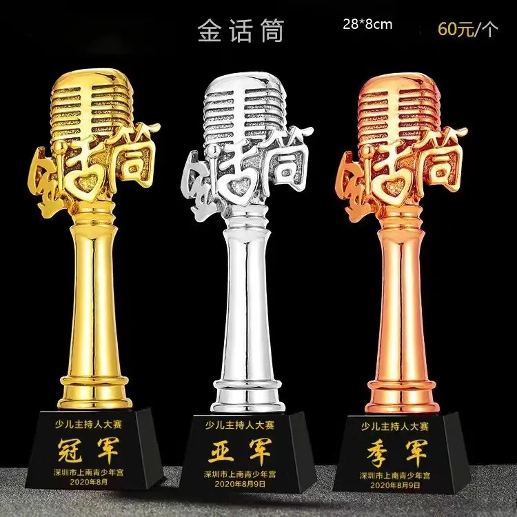 Star Thumb Diamond Award Crystal trophy medal Metal Glass Microphone Awards Crystal Music Trophy For Music Events