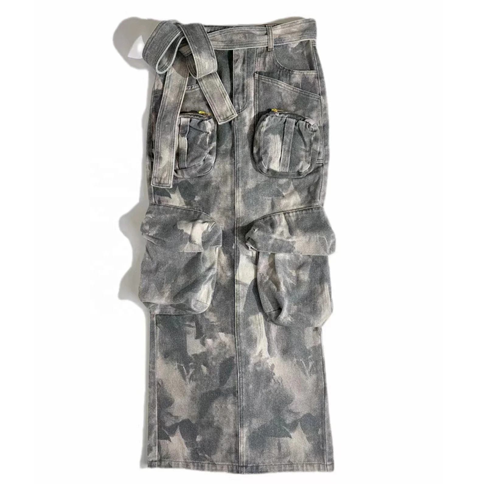 OUDINA Fashionable New Trendy Multiple Pockets Long Jeans Skirt Camo Cargo Women Camouflage Denim Skirt