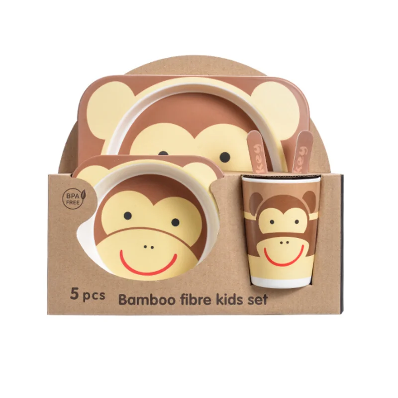 Набор детской посуды из бамбука/детские блюда/тарелка для еды чашка ложка вилка набор детская посуда-5 шт./компл.