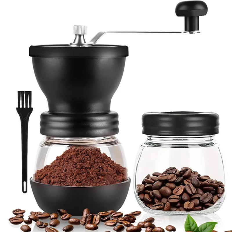 Coffee Mill with Storage Container Adjustable Coarseness Ceramic Hand Held Manual Portable Coffee Bean Grinder