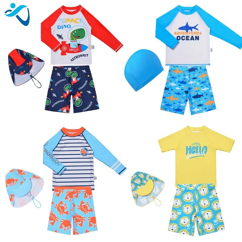 Wholesale Cheap Custom Boys Swimsuit Casual Hot Spring Swimming Trunks Set Vintage Long Sleeve 2 Piece Knitted Baby Swimwear