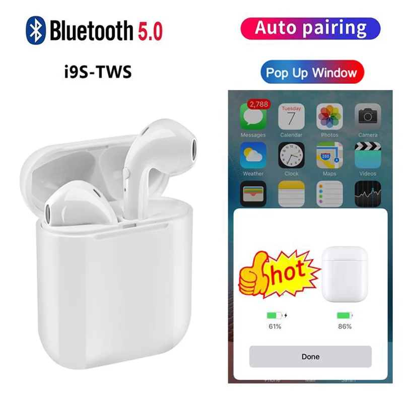 I9s наушники-вкладыши TWS с Blueteeth 5,0 наушники True Wireless Bluetooth гарнитуры Blueteeth наушники с микрофоном Стерео eirpods зарядным устройством для Xiomi