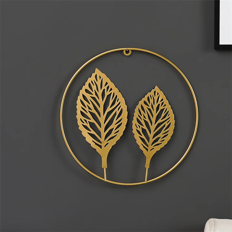 Nordic creative golden ginkgo leaf living room wall hanging free perforated wall pendant decoration