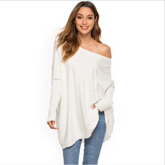 
trendy batwing sleeves women knit oversized pure color Spring Irregular Girl Knitting Cape Loose sweater 