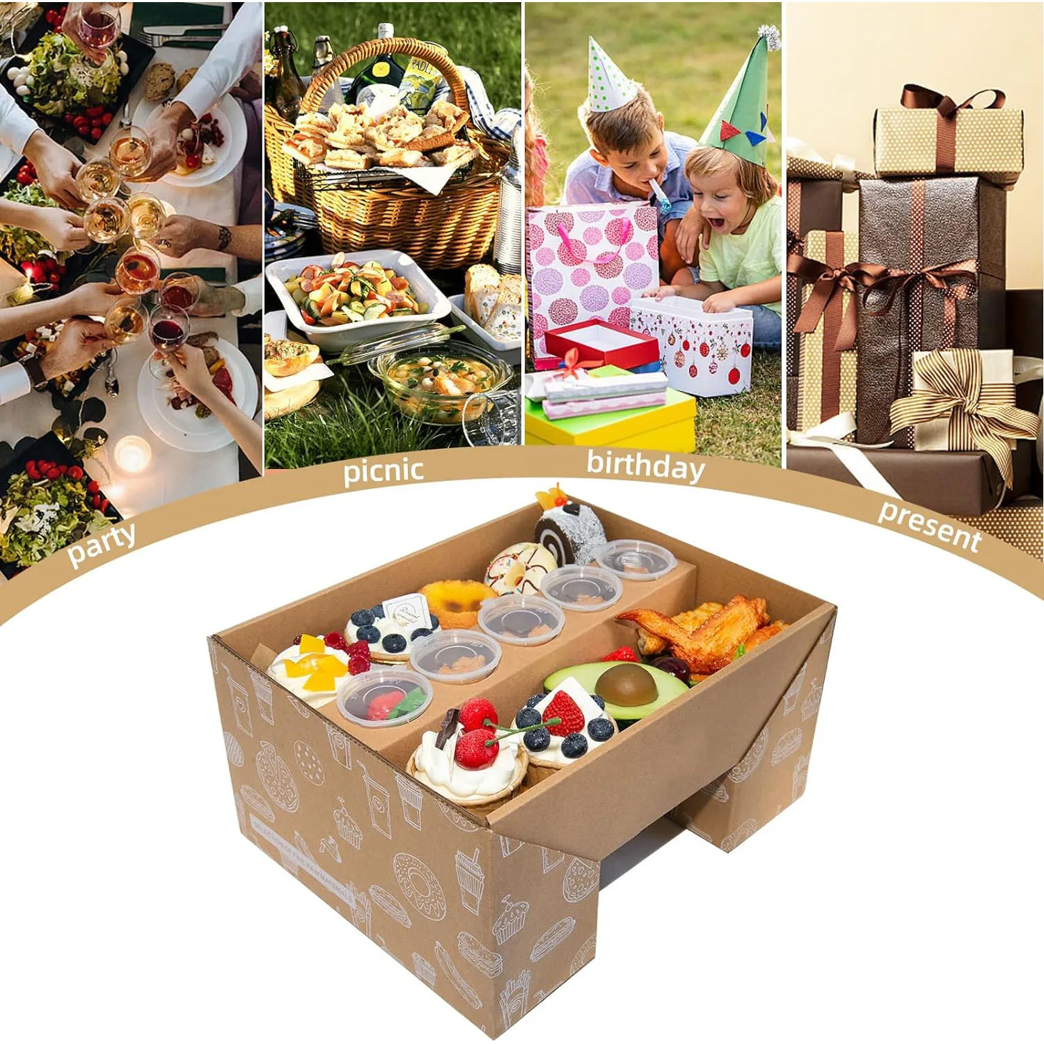 Waterproof Picnic Cardboard Box Bakery Dessert Serving Tray Catering Packaging Platter Box for Food