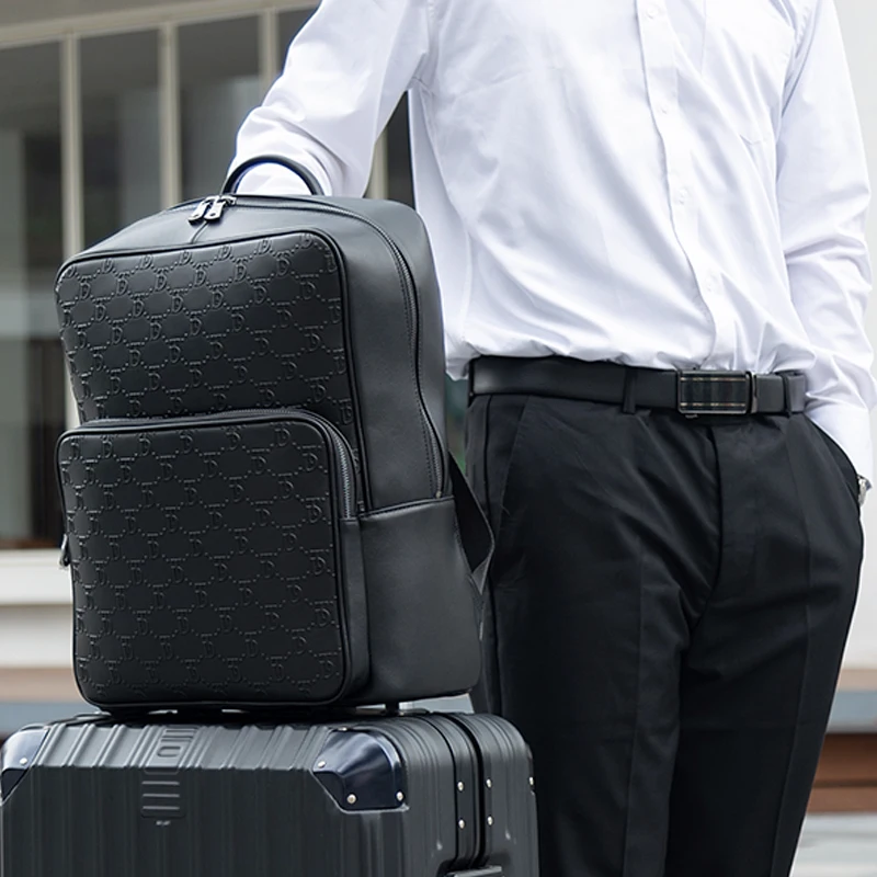 Custom Logo Travelling Fashion Large Capacity Black Full Grain Leather Backpack Customized Genuine Leather Laptop Backpack Bags