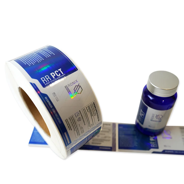 wholesale customised health care laser supplement labels vinyl hologram labels for medicine bottles