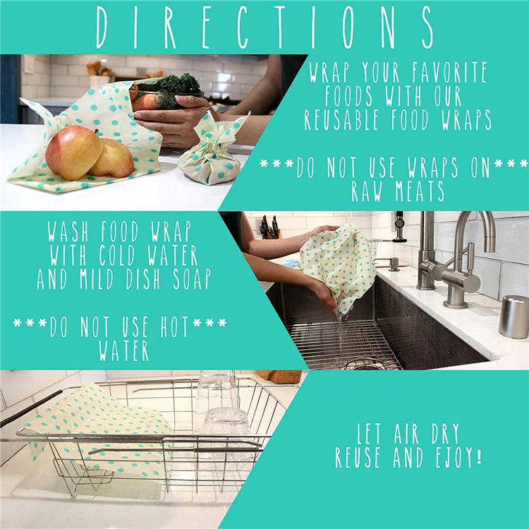 
Factory Direct Sale 100% Cotton Waterproof Reusable Beeswax Food Wrap With Pattern 
