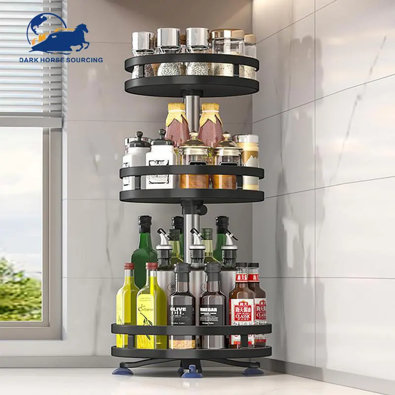 Round Turntable Kitchen Cupboard 360Rotating Spice Salt Organizer Rack Rotating Seasoning Rack