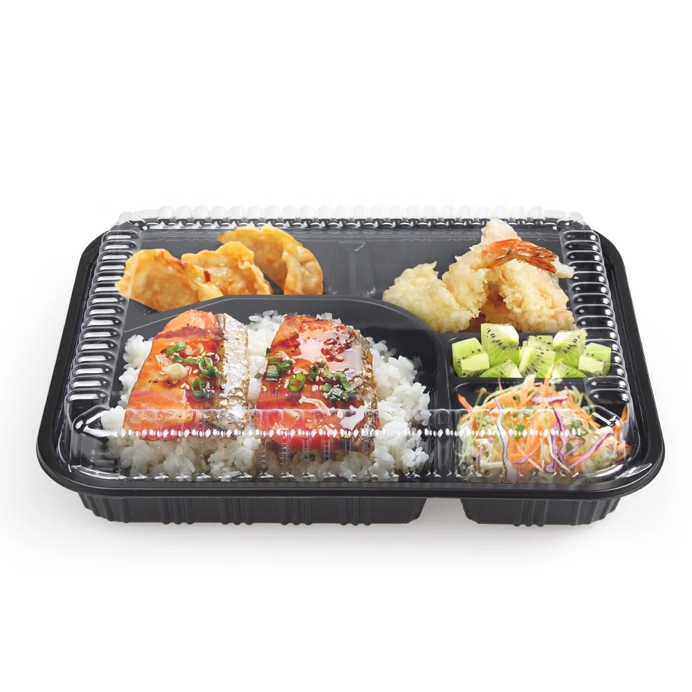 Japanese Disposable Bento Tiffin Lunch Boxes Black with 5 Compartments Storage Boxes & Bins Food Container Plastic for Food