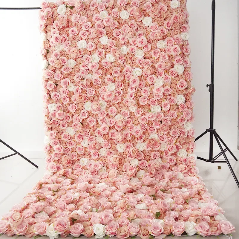 Customized Artificial Floral Green Leaves Wall Backdrop White Flower Panel for Wedding Flower Decor