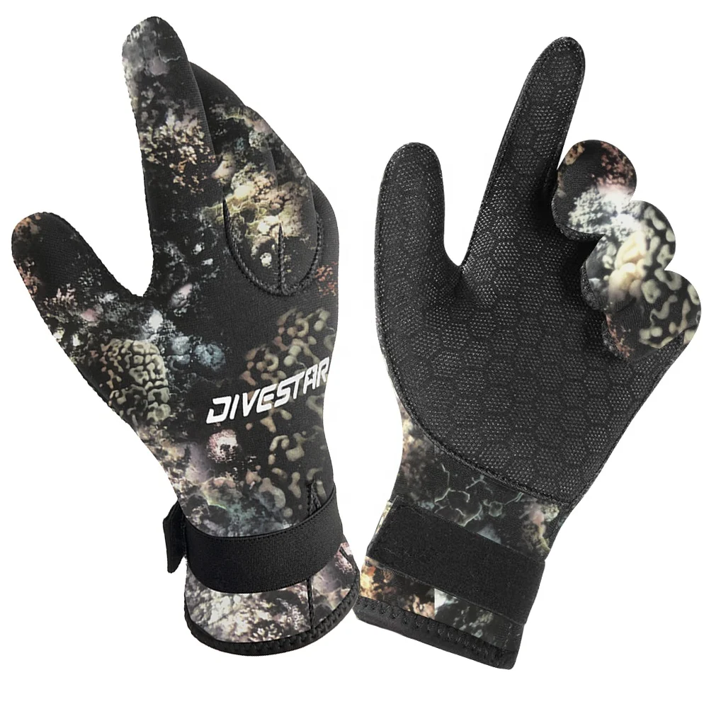 DIVESTAR Latex-Coated Neoprene Gloves Safety Cut Resistant Waterproof Warm Rubber for Swimming Fishing Hunting Diving Camouflage