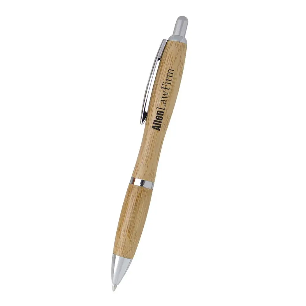 
NH010 LOW MOQ Promotional high quality bamboo barrel ball point pen with curve shape and custom logo 