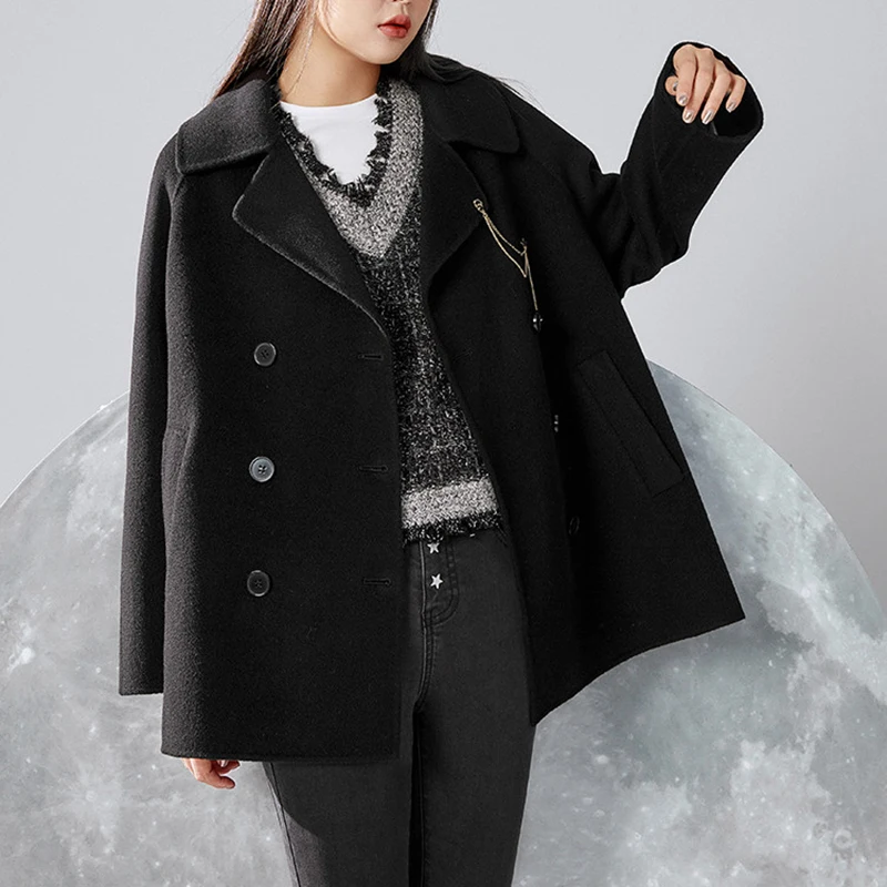 Hepburn Style New Design Double-Sided Cashmere Vintage Women Wool Coats