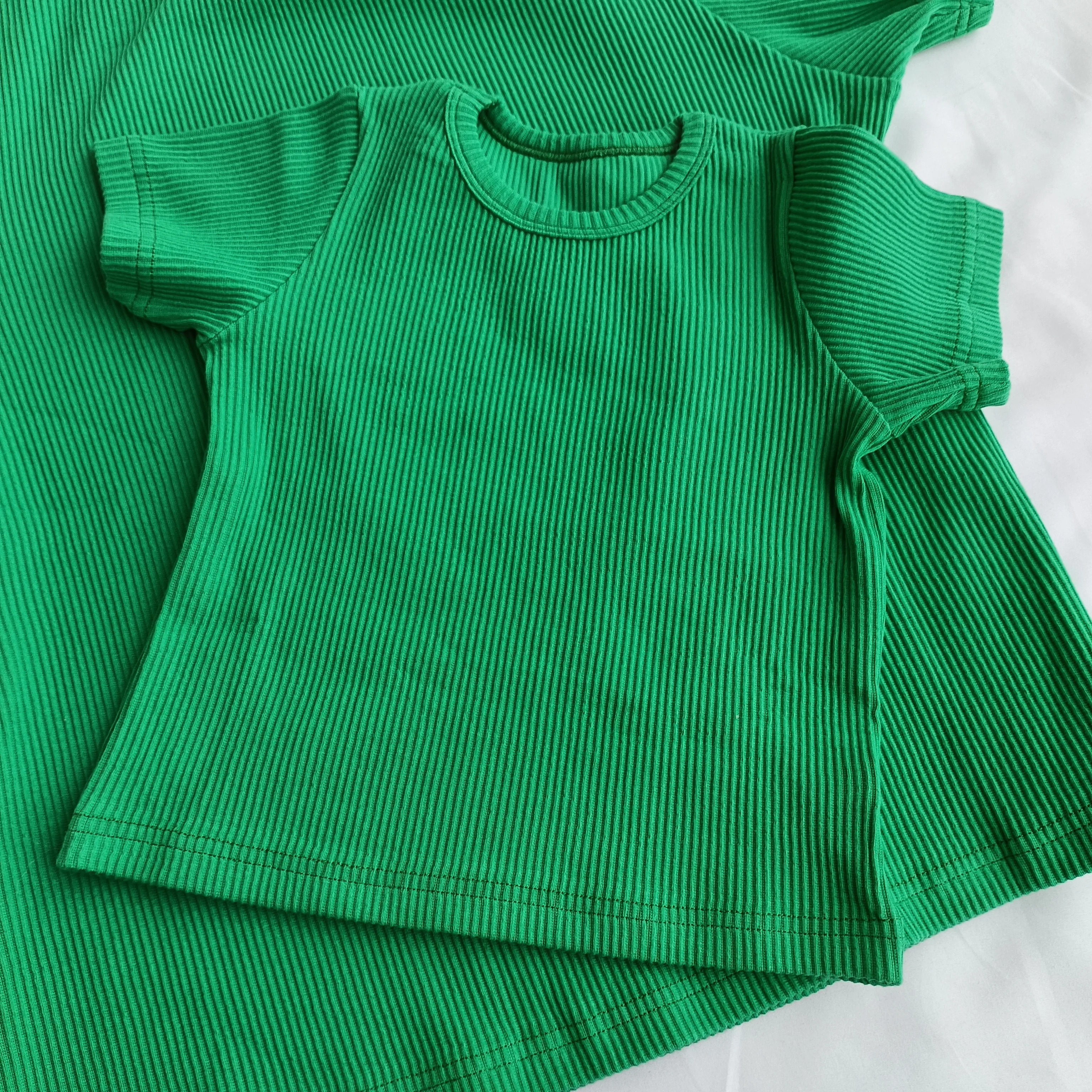 Australia Hot Selling Green Children T-shirts And Shorts Rib Baby Clothing Set