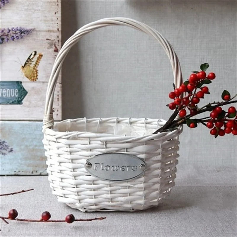 Wicker Basket Hampers White Gray for Garden Flowers Vintage Oval Fiberglass Vintage Clay Flower Pot Accept Customized Logo