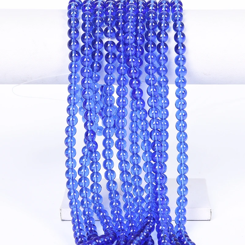 Wholesale high quality colored round glass beads smooth transparent crystal loose bead jewelry necklace DIY production
