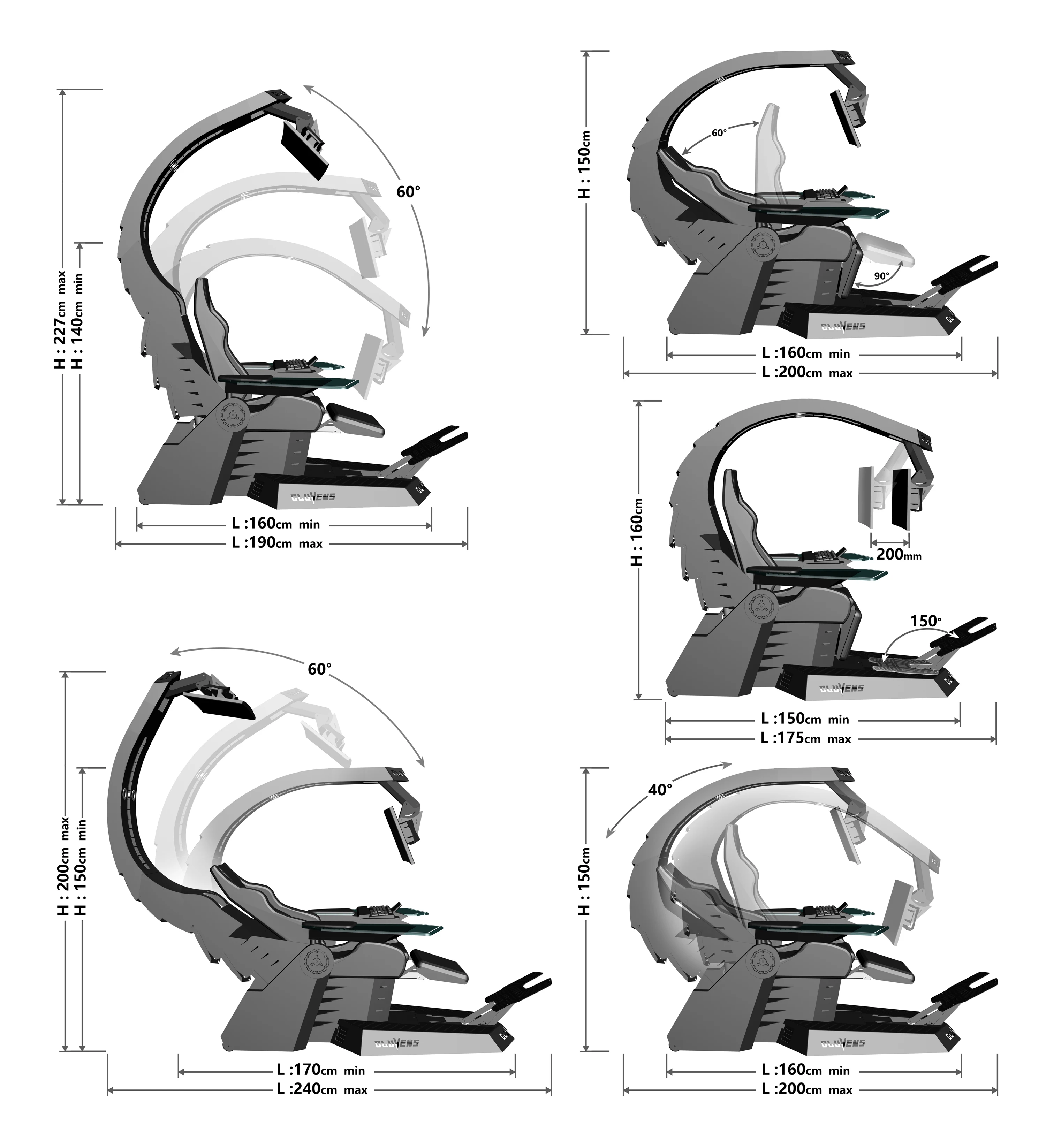 Low Cost 1 -3 Monitors Unicon Zero Gravity Recline Adjustable High End High Tech Best Gaming Cockpit