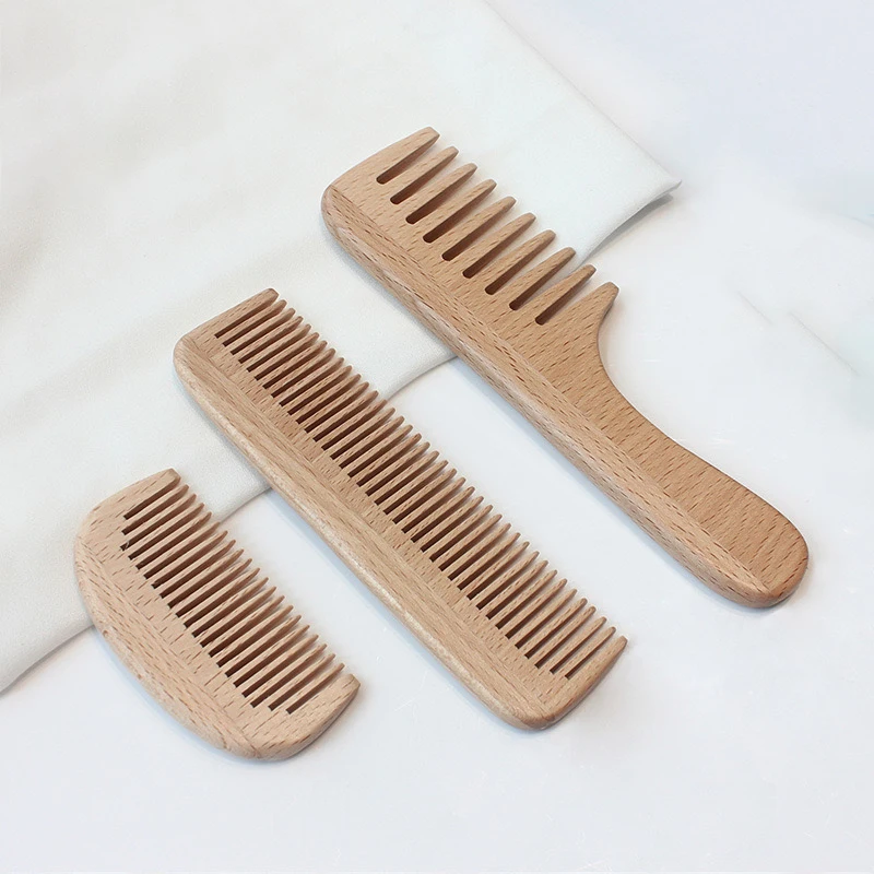 Дешевая Экологически чистая деревянная детская расческа, биоразлагаемая натуральная бамбуковая расческа для волос с широкими зубьями