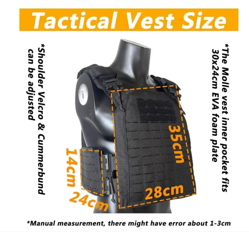 Quick Release Button Body Protective Vest Plate Carrier With Fasten Molle System Black Customized Color Outdoor Training Vest