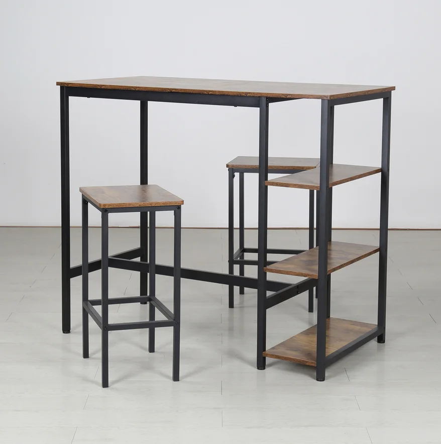 Деревянный барный стол с 2 стульями, металлический деревянный для комнатной гостиной