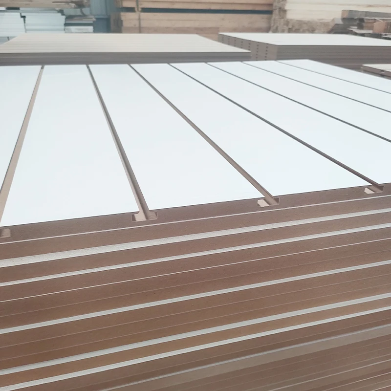 Wholesale 1220*2440 18mm low MOQ mdf slotwall panel  board with grooves used in supermarket