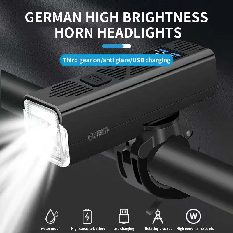 360 Rotatable 2000 Mah Motor Bike light Waterproof Rechargeable LED Bicycle Light with Horn