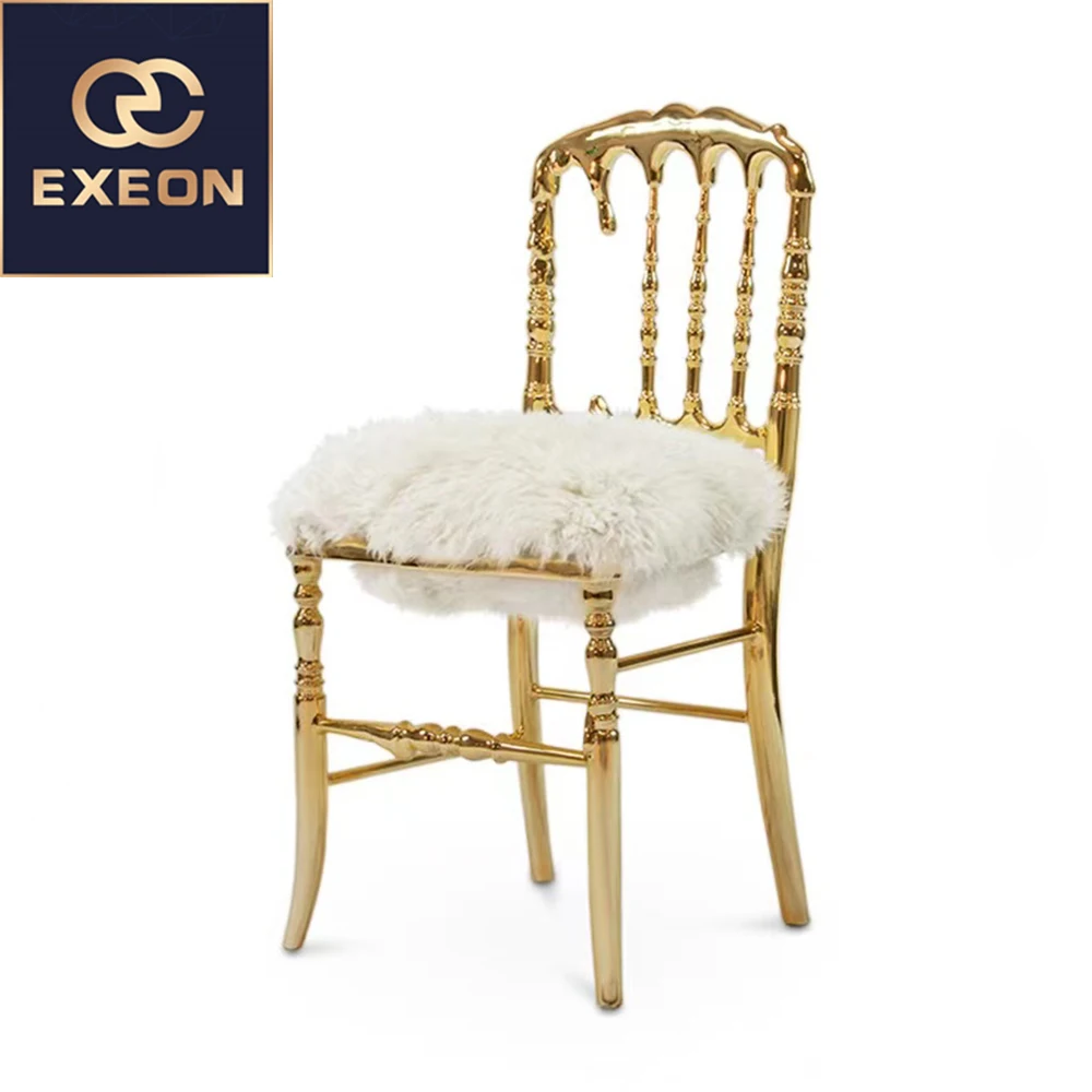 Modern Luxury Restaurant Chairs Dining Room Copper Made Luxury Danish Golden Wool Dining Chair New Fashion Velvet Seat Chairs