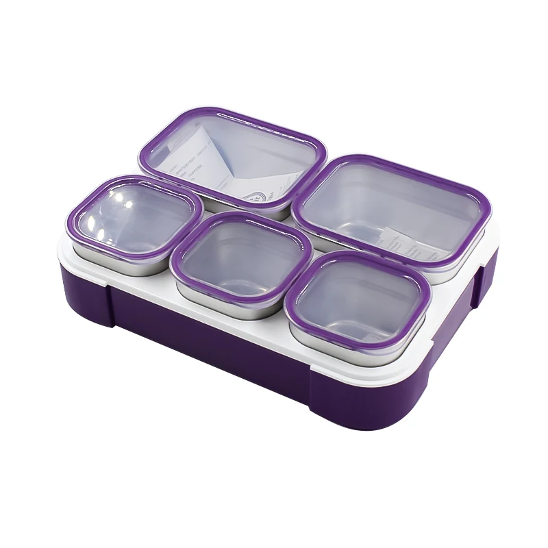 Good Quality Factory Wholesale Bpa Free 5 Compartment 304 Stainless Steel Lunch Box 1000ml Food Container