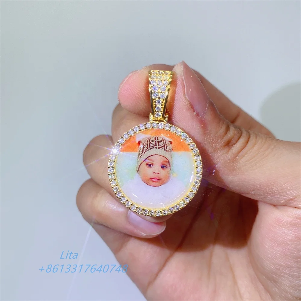 Fine Jewelry Custom 925 Sterling Silver Iced Out Memory Tennis Chain Moissanite Photo Pendant