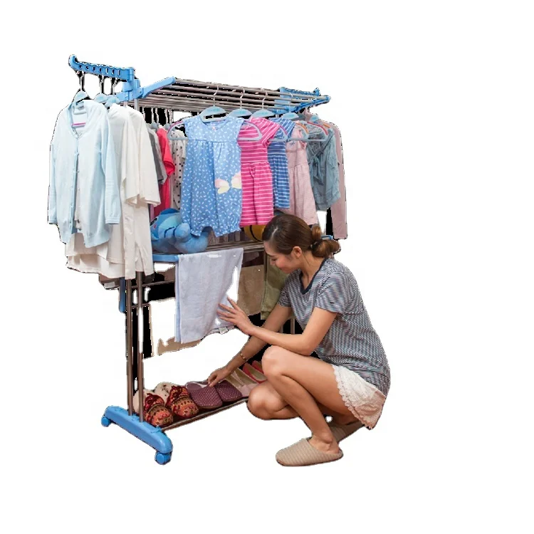 
Indoor Outdoor Clothes Drying Folding Laundry Storage Rack With Wheels  (1600085564043)