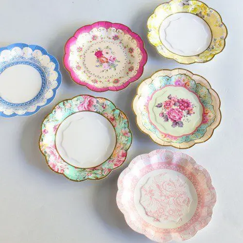 Tea Party Vintage Floral Plate Cups And Saucer Disposable Tableware Sets For Tea Parties Weddings Baby Showers And Birthday