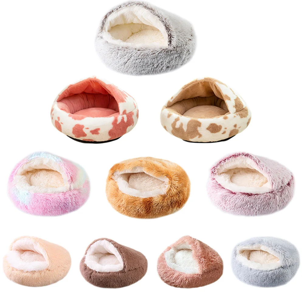 Winter Comfortable Soft Semi-enclosed Washable Dog Round Cat Pet Bed Plush Warm Dog Kennel