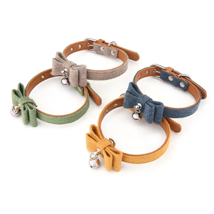 Cat Collars with Bow Tie and Bell Breakaway Felt Pet Collars Adjustable Buckle Collars for Cat Small Dog