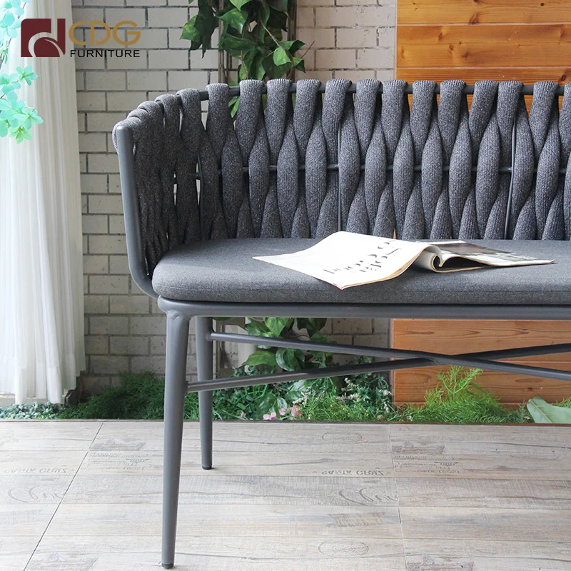 Commercial Furniture For Garden Double Love Chair Aluminum Frame Weaving Rope Chair Outdoor Use