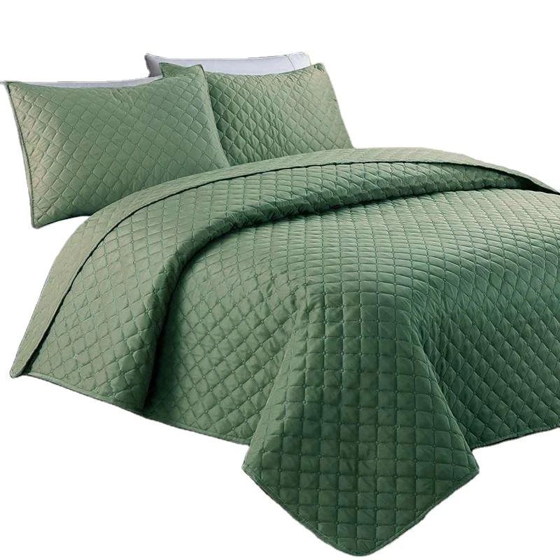 Grid Style Plain Color Polyester Ultrasonic Queen Size Quilt Quilted Material