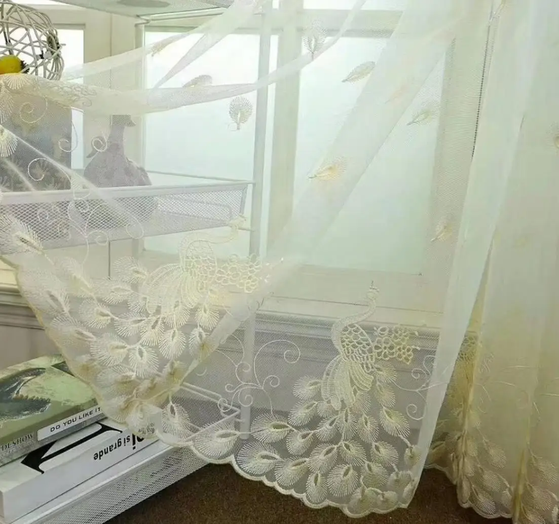 White voile sheer curtains fabric european style luxury embroidery curtain