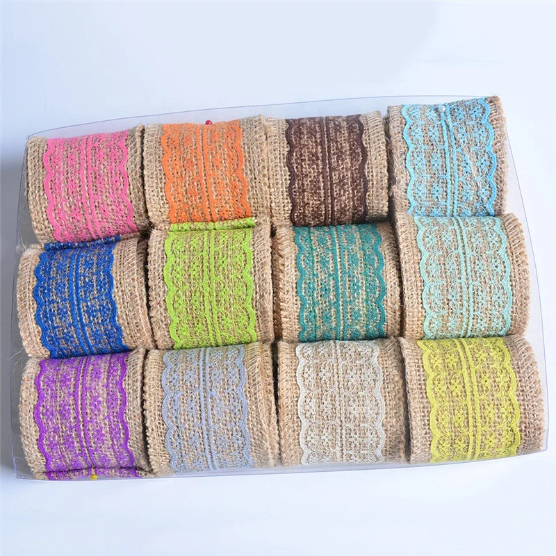 
Width 6cm 2M/Roll Natural Jute Burlap Hessian Ribbon with Cotton Lace For Rustic Wrap Gift Packing String Wedding Decoration 