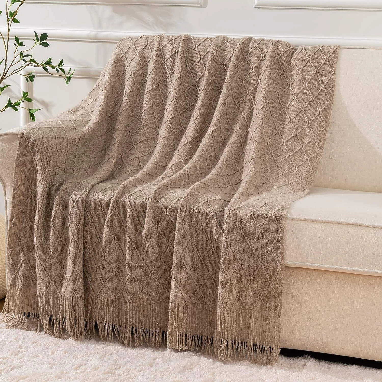 New Bohemian Style Acrylic Yarn Weighted Cable Knit Throw Blanket High Quality Chunky Jacquard Knit Knitted Blanket For Winter