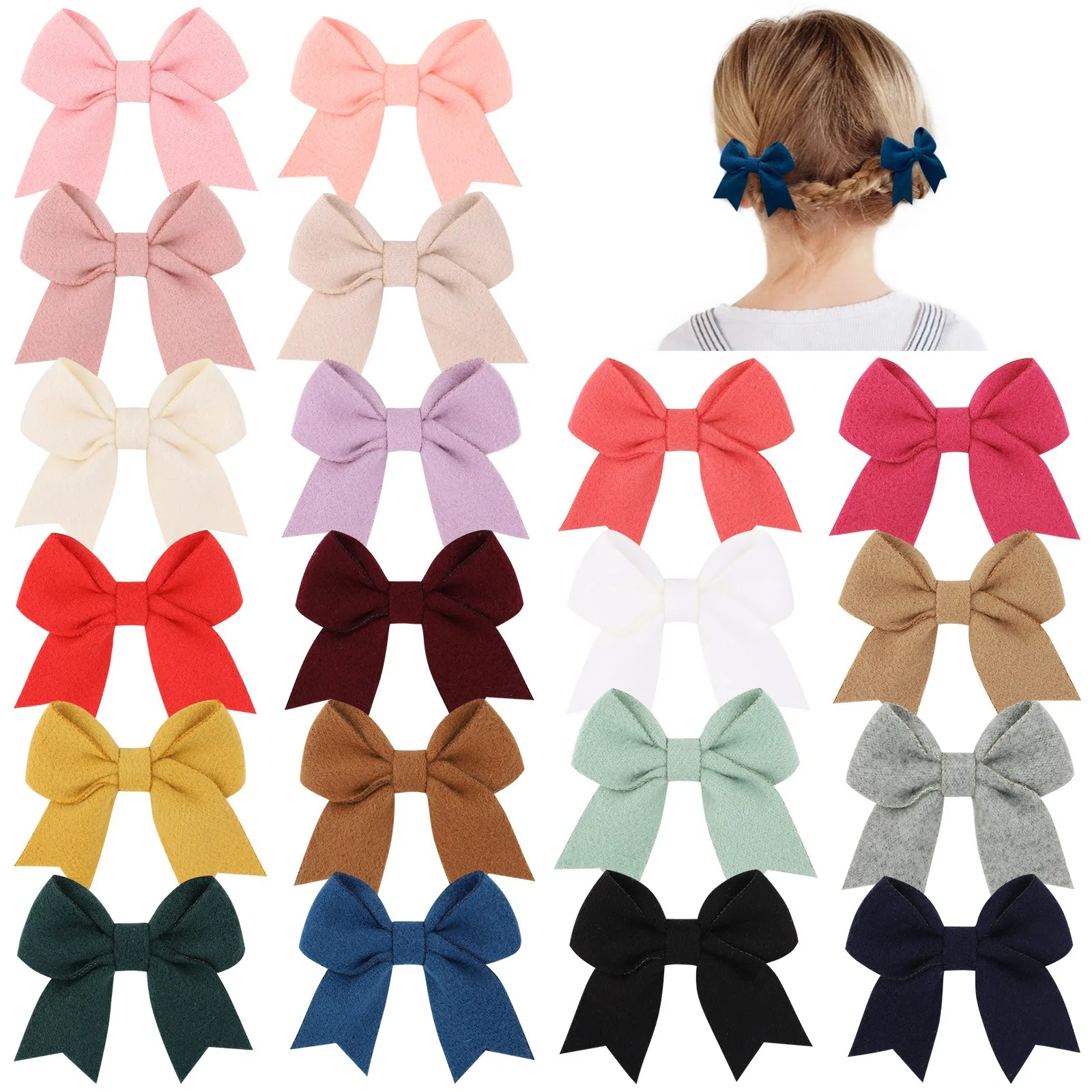 Wholesale 17 Colors Custom Solid Color Duckbill Hair Clip 3.1inches Cute Fabric Hair Bows For Girls Accessories