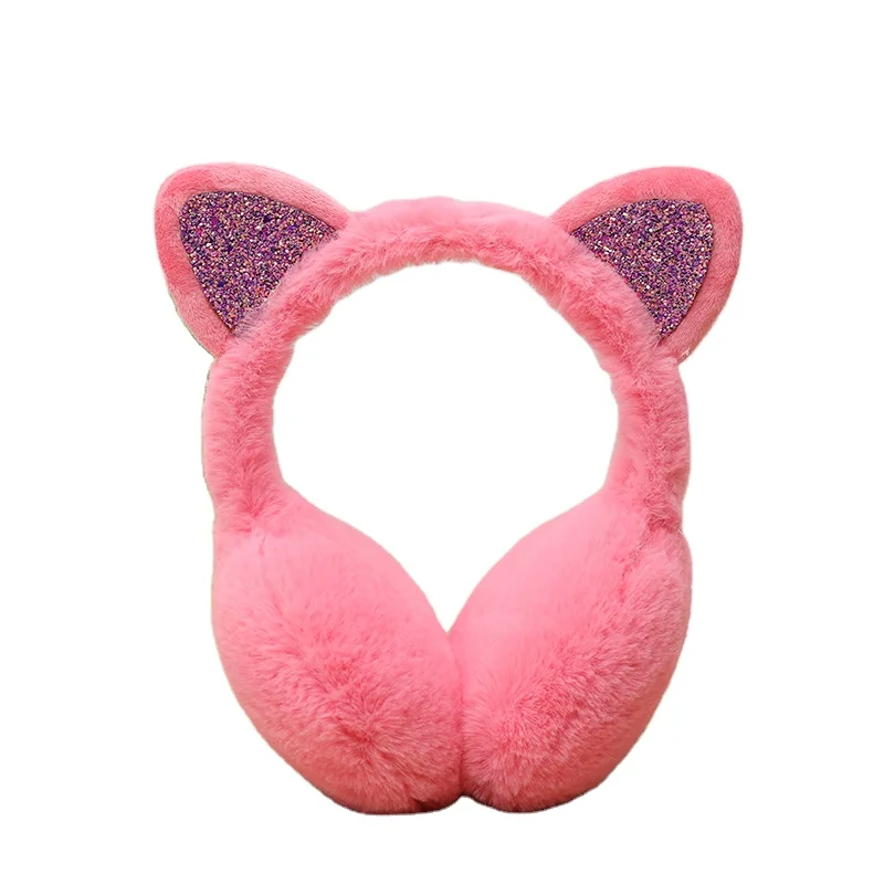 Розовые кошачьи уши на заказ, украшение для ушей, зимние украшения для кошек с блестками, плюшевые теплые наушники