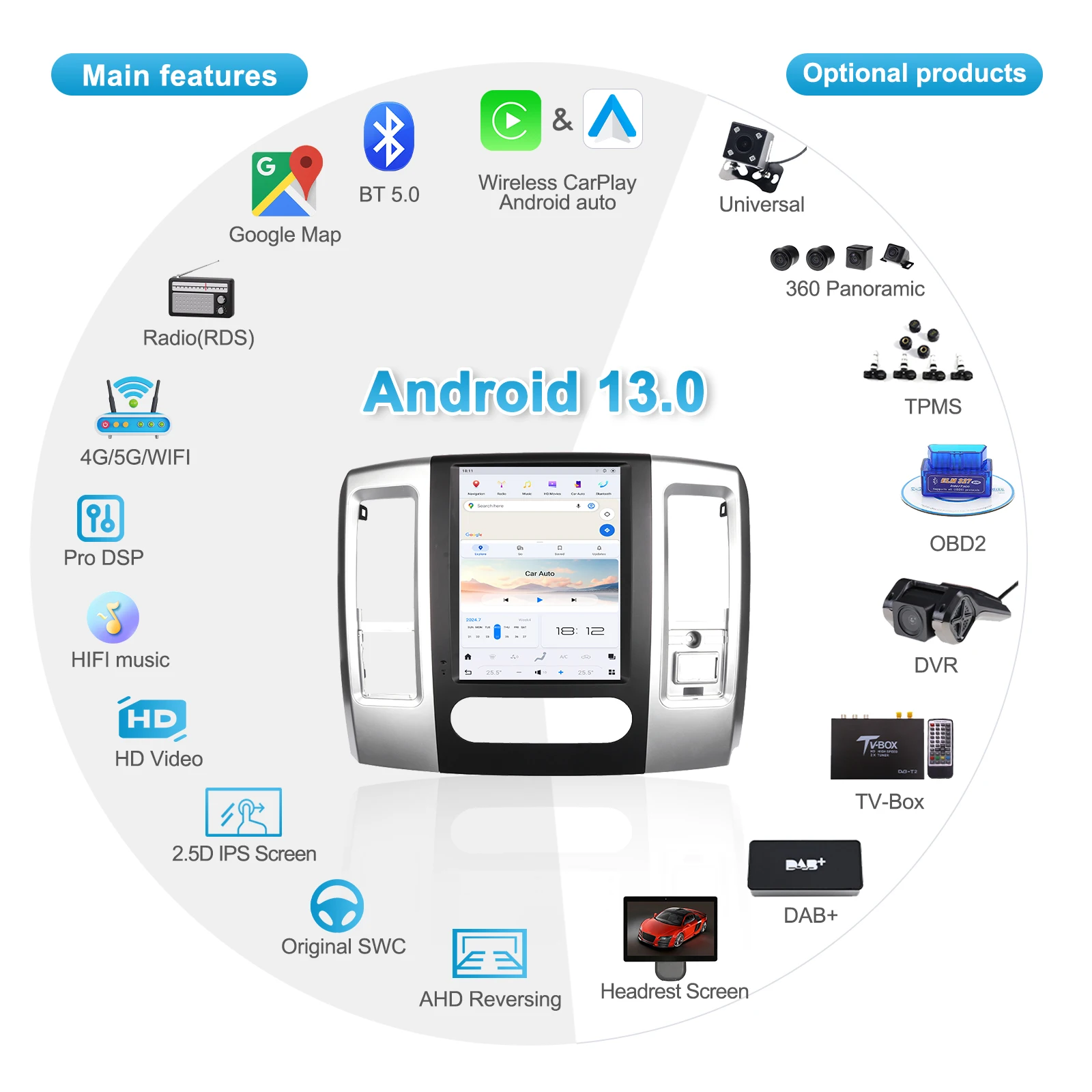 ZWNAV 12 1 дюймов Carplay для Dodge Ram 1500 2500 3500 2008-2012 автомобильное радио GPS навигация мультимедийный плеер магнитола