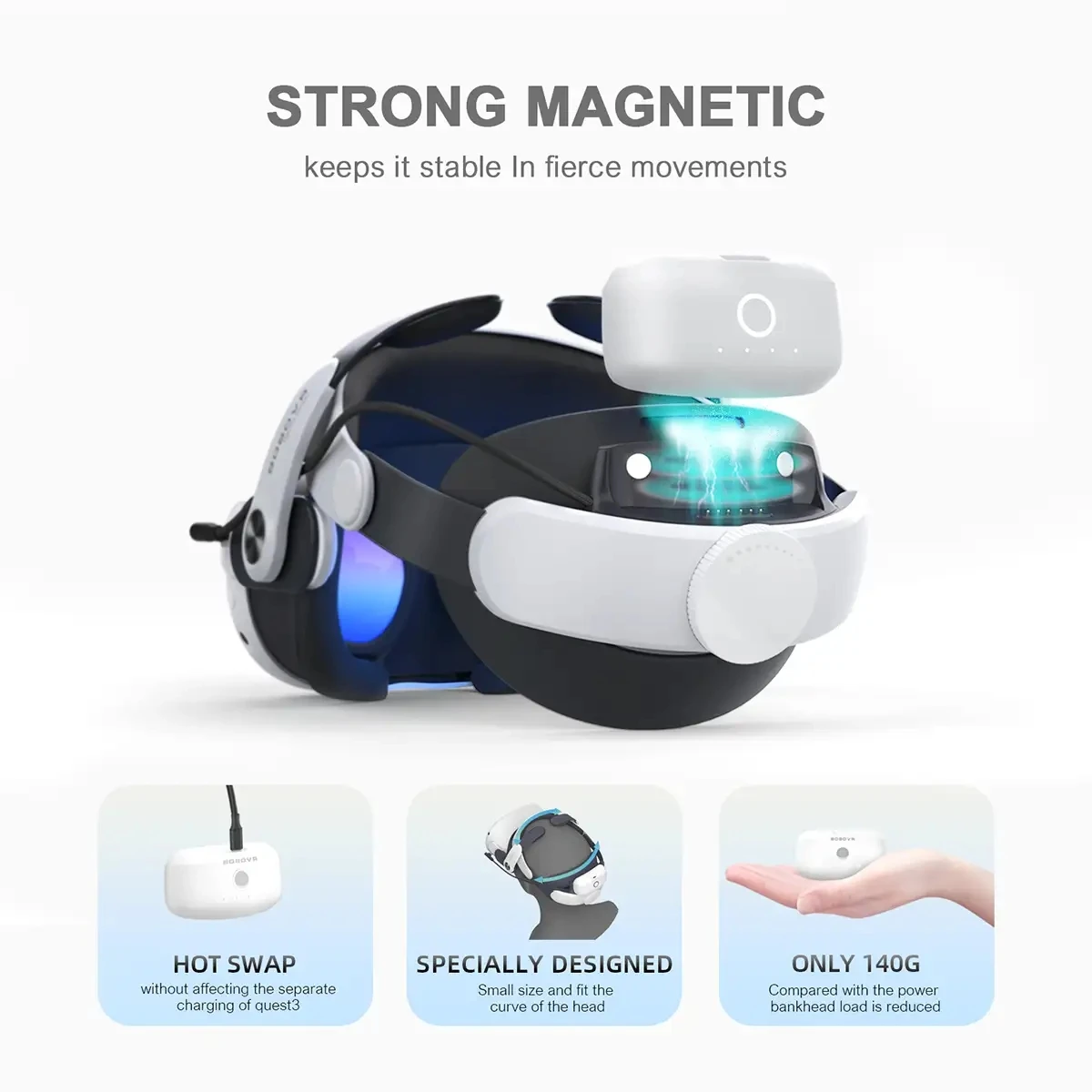BOBOVR M3 Pro Head Strap Compatible with Qest3 Magnetic Battery Pack Elite Replacement Strap For Qest3 VR Accessories
