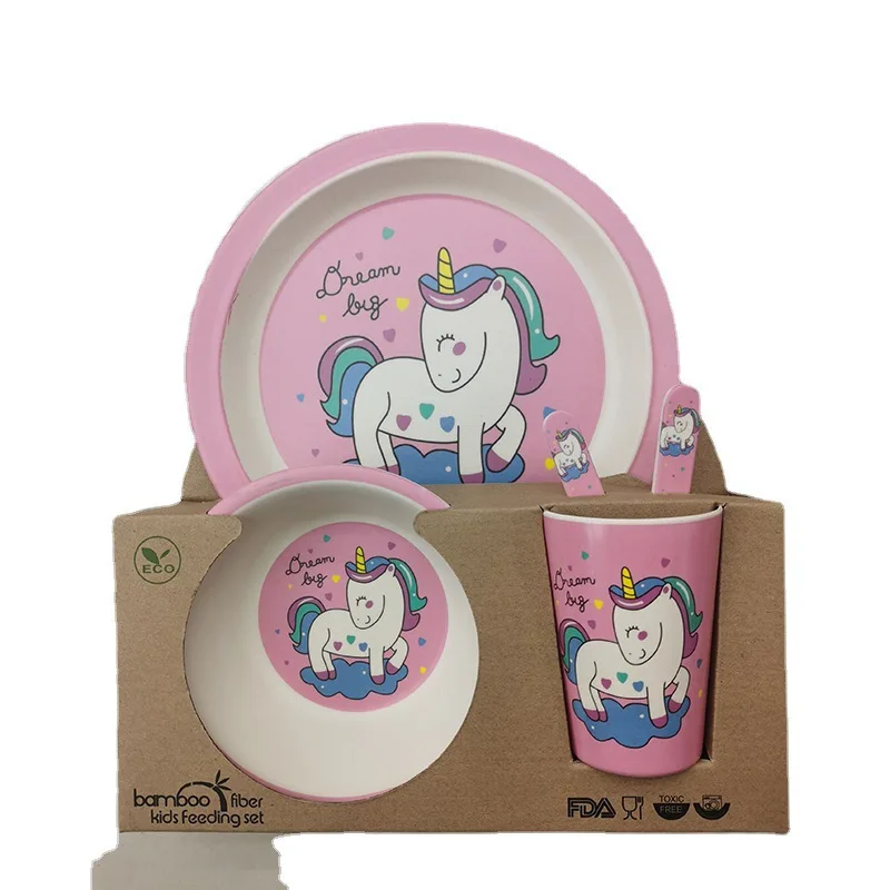 Eco friendly safe high quality kids bamboo fibre plates and bowl sets Kids Tableware set
