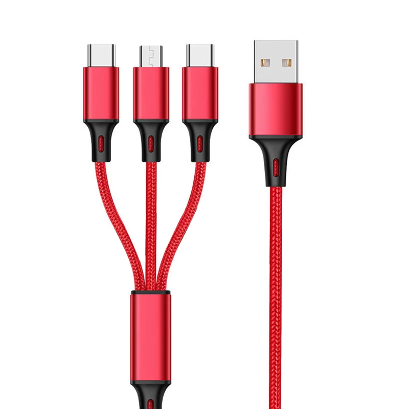 2.4 A 3 In 1 Charging Data Line Cabo Cabos USB To Type C Fast Charge Cable Cargador Para Celular Leads Kabel Kablo Charge Cable