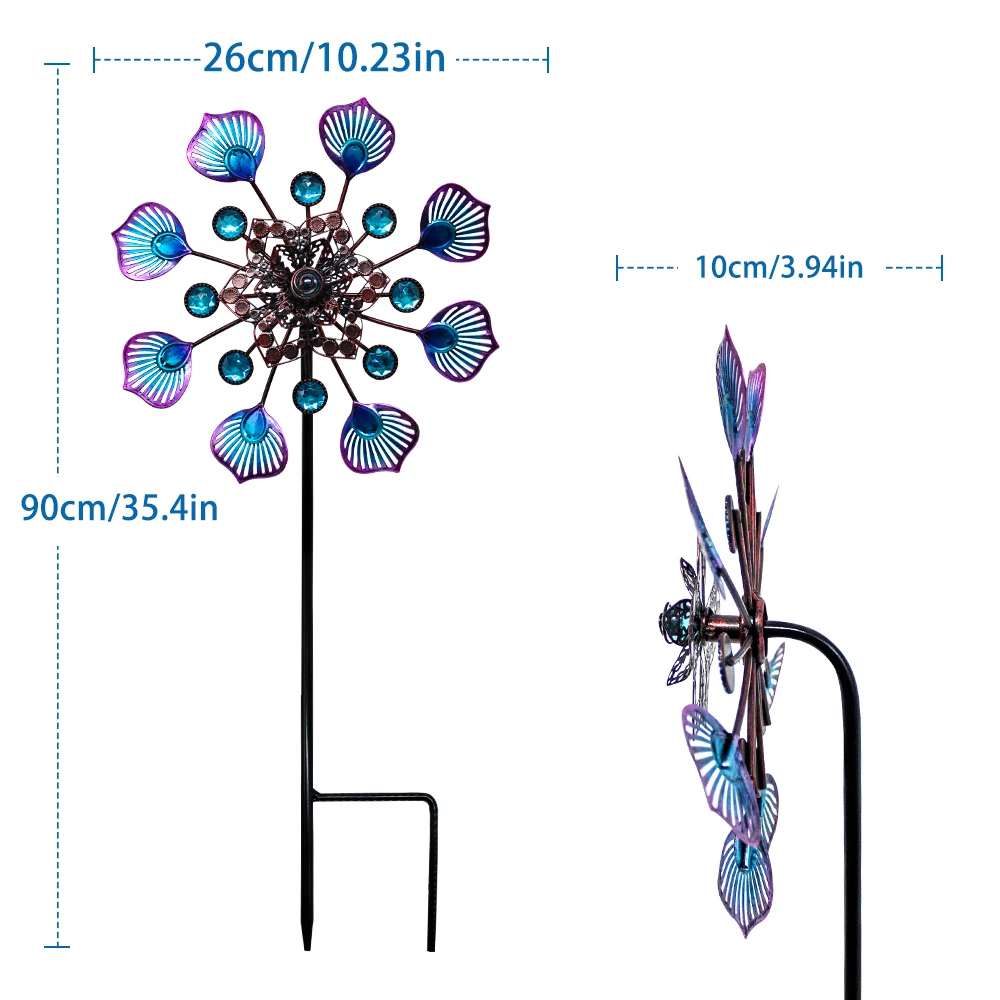 Peacock tail wind runner outdoor garden decoration power wind sculpture metal windmill suitable for outdoor lawns and gardens