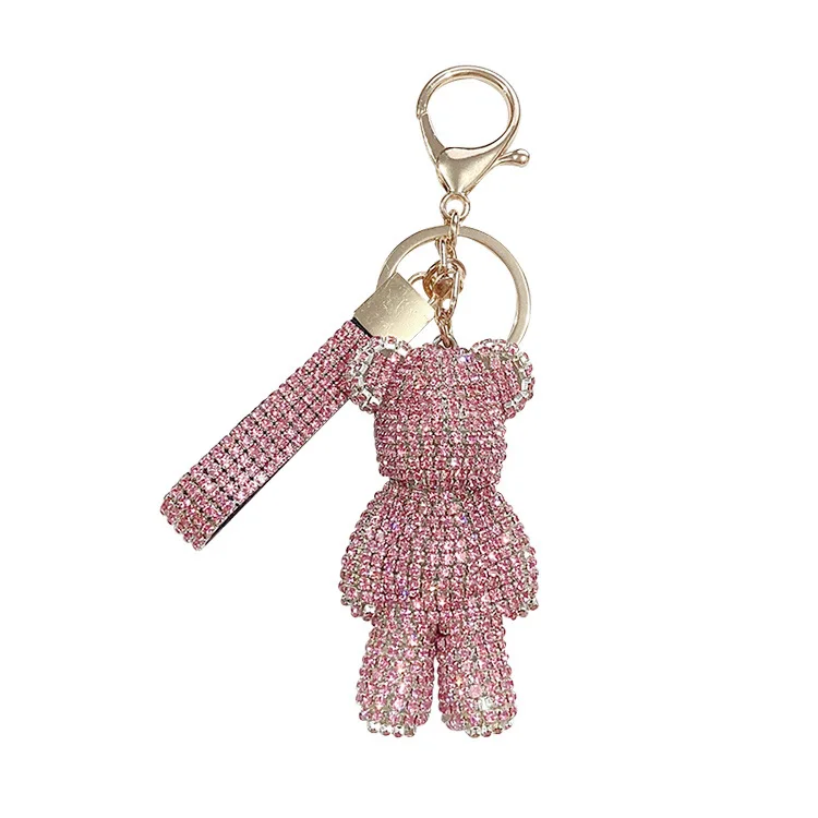 
Keychain inlaid with DIA leather rope bear cartoon keychain car key pendant online celebrity bag pendant ins fashion keychain  (1600147690075)