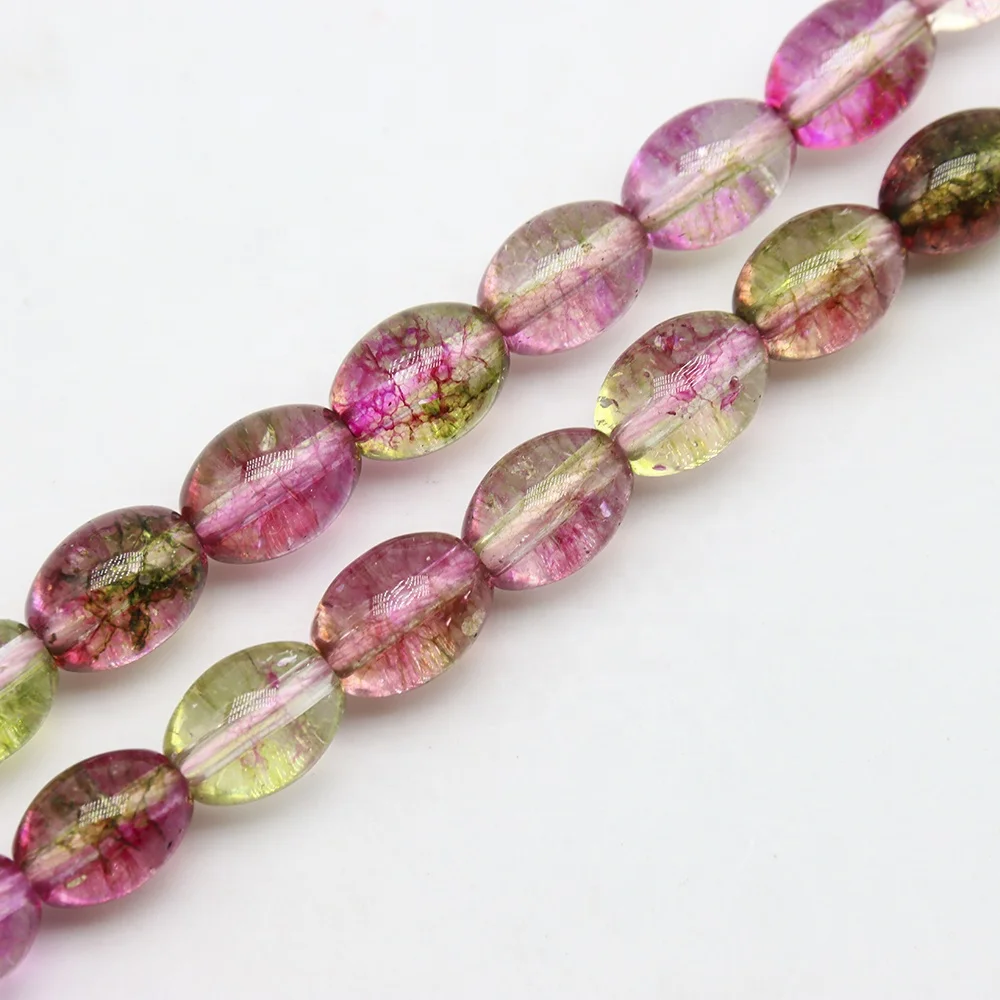 8x10mm Natural Green Crystal Yellow Topaz Colored Cracked Beads Accessories Gemstone Oval Rice Beads for Jewelry Making