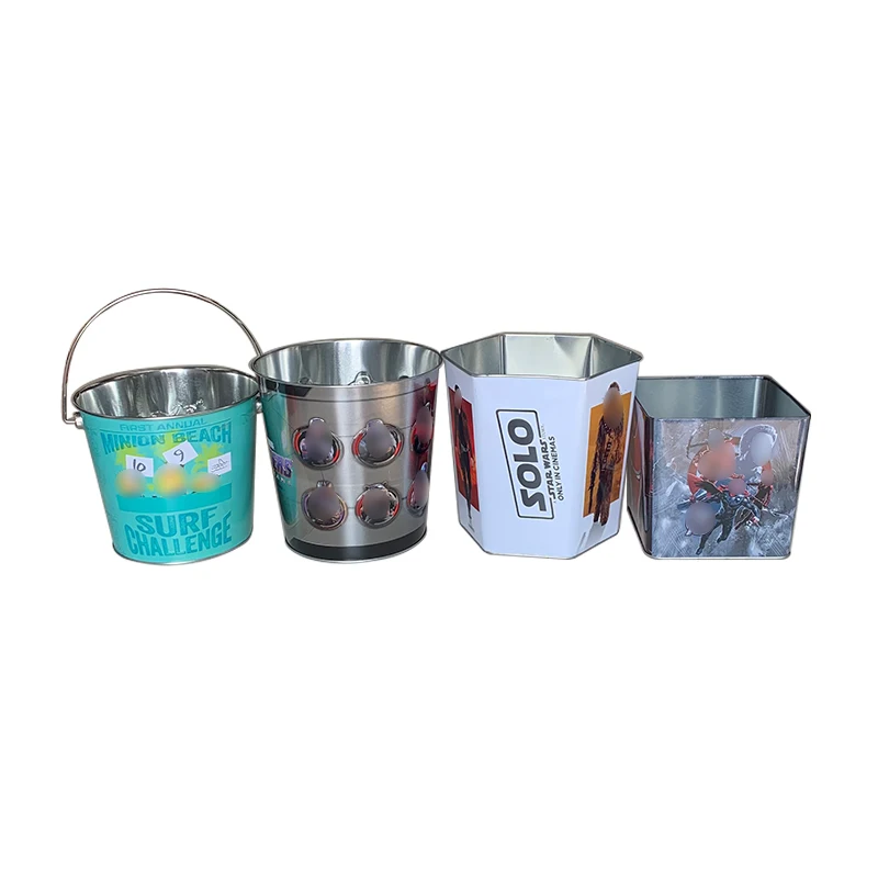 Good Quality Food Safe Custom Printed Hexagon-Shaped Metal Tin Pail for Packaging Snacks Popcorn Tins